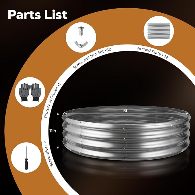 60 Inch Round Galvanized Fire Pit Ring, Silver Round Galvanized Fire Ring, 5 Feet Diameter Fire Pit, Outdoor Pits for Backyard, Camping, Bonfire