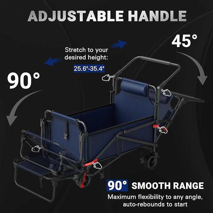 LEVELEVE 400lb Capacity 2-in-1 Folding Wagon - All-Terrain Wheels w/Brakes + Side Pockets | Heavy Duty Utility Cart for Camping, Shopping, Sports