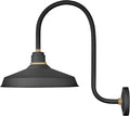 Hinkley Foundry Classic Large Tall Gooseneck Barn Light - Aluminum, Dark Sky Compliant, Industrial, 27" Extension, 16" Shade - Textured Black Finish with Brass Accent