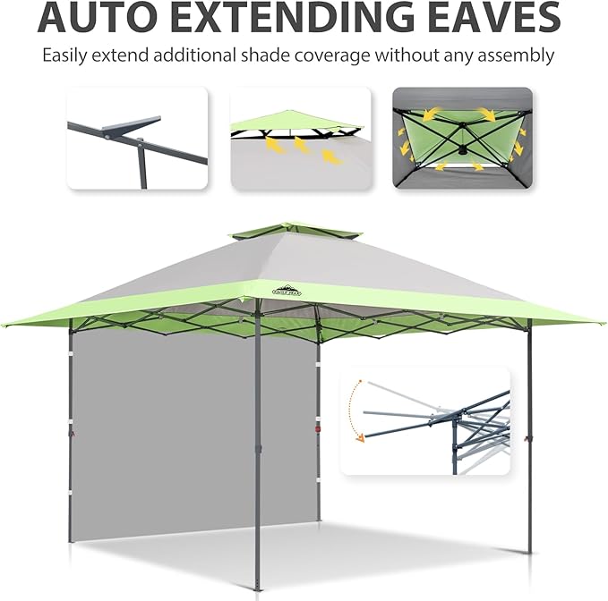 EAGLE PEAK 13x13 Pop up Canopy Tent w/One Wall, Instant Canopy Easy Set up Folding Shelter w/One Privacy Curtain, 169 Square Feet Sun Shade, Gray