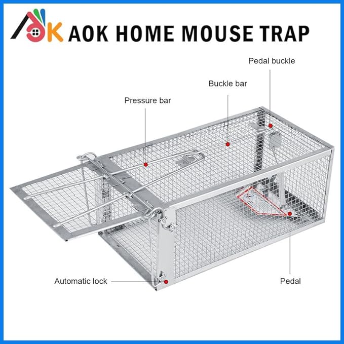 AOK Home Live Humane Cage Trap for Squirrel Mouse Rat Mice Rodent Animal Catcher for Indoor and Outdoor Small Animal 11x5.5x4.5 inch