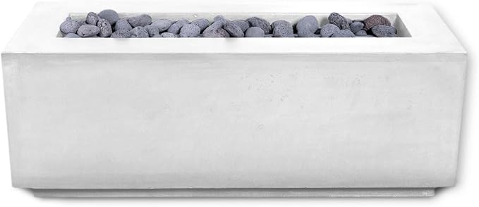 48" Premium “Mesa 1" Concrete Fire Bowl - Heavy Cement Rectangle Natural Gas Fire Pit - Square Outdoor Fire Table with Key Valve GFRC (48” L x 18” W x 18” H) (Ivory White)