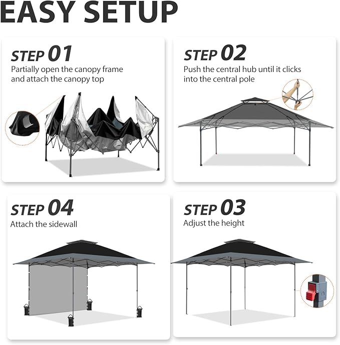 EAGLE PEAK 13x13 Pop up Canopy Tent w/One Wall, Instant Canopy Easy Set up Folding Shelter w/One Privacy Curtain, 169 Square Feet Sun Shade, Black/Gray