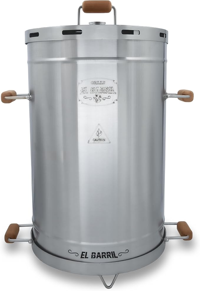El Barril Lite Medium Barrel Smoker Grill, Stainless Steel 430, Meat Hooks, Upper Grill and Handler, Portable Charcoal BBQ (Lite 60LBS Extra Large)
