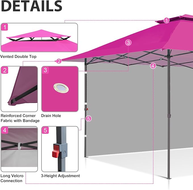 EAGLE PEAK 13x13 Pop up Canopy Tent w/One Wall, Instant Canopy Easy Set up Folding Shelter w/One Privacy Curtain, 169 Square Feet Sun Shade, Light Pink