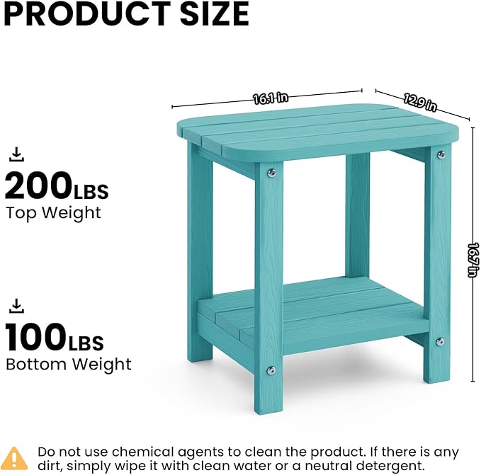 UQQUUNIQ 2-Tier Outdoor Side Table, 16" Adirondack Small Side Table All Weather Resistant, Patio End for Outside or Indoor, Patio, Yard, Pool, Porch, Garden, Sky Blue