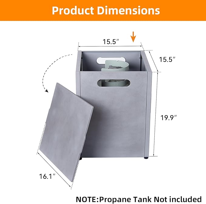 Propane Tank Cover, 16 Inch Propane Tank Cover Table Outdoor Storage Box, Fits 20 lb Propane Tank Outdoor Gas Tank Storage Box with Aesthetic Feature for Patio, Balconies, Grey