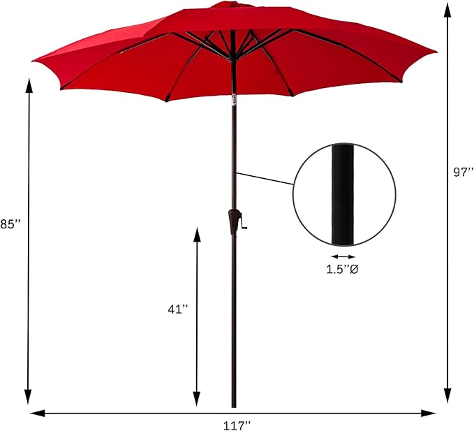 FLAME&SHADE 10 ft Outdoor Market Patio Table Umbrella with Fiberglass Rib Tips and Tilt, Red