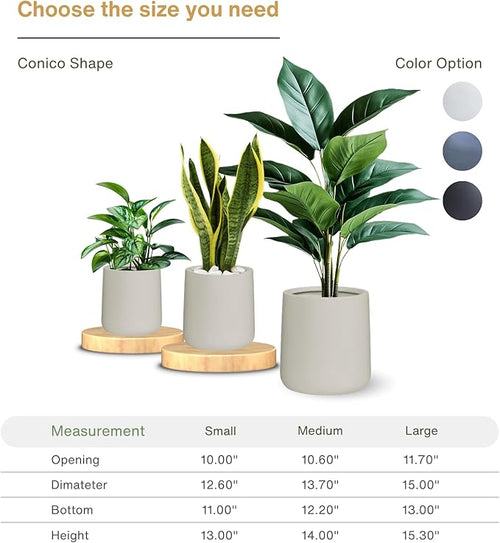 15.3"H x 15"D Conico Fiberstone Round Planter - Christmas Tree Planter, Smooth Finishes, Weather Resistant for Indoor and Outdoor Use, Included 2 Extra Coco Mats (Taupe, 11.7" Pot Opening)