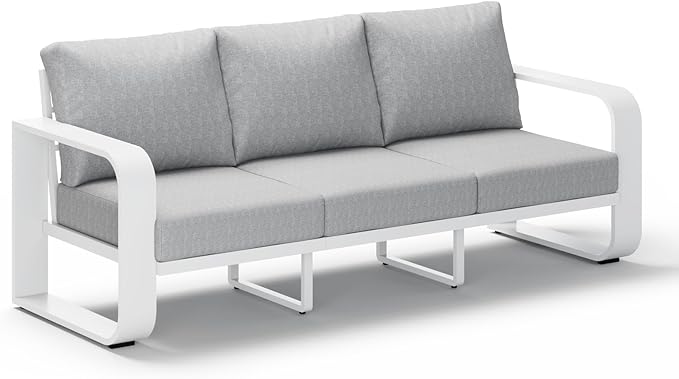 Oasbira Aluminum Outdoor Patio Couch, 3 Seats Oversized Patio Sofa with Widened Armrest & Ultra-Thick Cushions, Deep Seating Modern Patio Furniture for Backyard, Deck, White