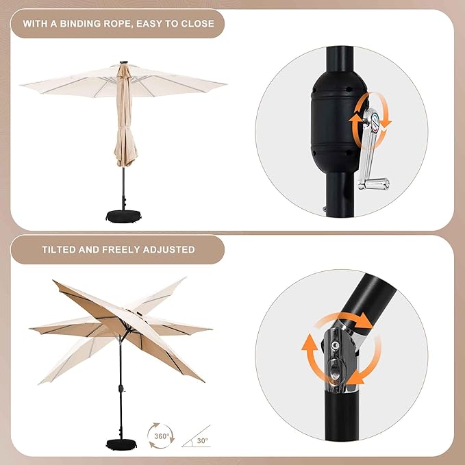 Sundale Outdoor Olefin 5-Year-Non-Fading Patio Umbrella with Sand Bag Umbrella Base, Outdoor Umbrella with Tilt and Crank