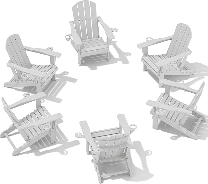 SERWALL Adirondack Chair with Cup Holders - Composite Adirondack Chairs Set of 6 HDPE Outdoor Chairs All Weather Use- Silver Gray