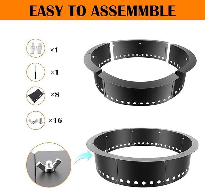 Fire Ring for Outside Fire Pit 55-Inch Outer/51-Inch Inner Diameter, VivaGarden Heavy Duty Solid Metal Steel Round Fire Pit Ring for Camping, DIY Campfire FirePit Insert Kit for Wood Burning, Black