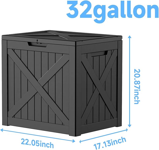 32 Gallon Outdoor Storage Box Waterproof,Outside Delivery Package Deck Box with Lockable Lid,Poolside Storage Bin for Garden Tools,Patio Cushion,Black