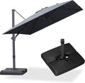 PURPLE LEAF 9' × 9' Patio Cantilever Umbrella with Base Outdoor Square Adjustable Offset Umbrellas with 360-degree Rotation and 8 Heavy Duty Metal Ribs for Garden Deck Pool Grey