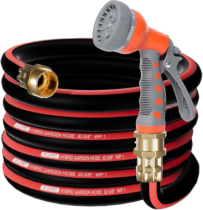 25FT 5/8" Heavy Duty Rubber Garden Hose,Durable Leakproof Hose,High Pressure Garden Leader Hose,KinkFree All-Weather Water Hose,Burst 600 PSI Outdoor Yard Lawn Flexible Car Wash Hose (25FT)