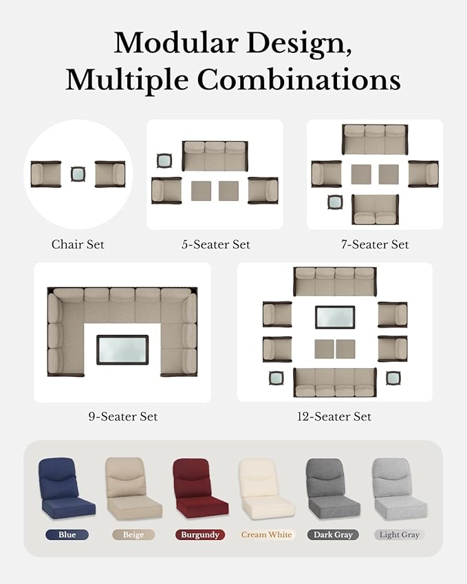 HILLGA Luxury Patio Furniture Set with 6-inch Thick Cushion, Outdoor Couch and High Back Swivel Rocker Patio Chairs, 10PCS Wicker Conversation Set for Deck Yard and Poolside, Beige (V2)
