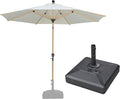 PURPLE LEAF 8 Feet Market Umbrella with Base Patio Umbrella Round Outdoor Table Umbrella with Push Button Tilt & Crank and 8 Ribs Aluminum Outdoor Umbrella for Garden Deck Balcony, Cream