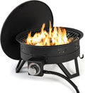 Giantex Portable Propane Fire Pit, 17" Small Outdoor Fire Bowl w/Foldable Legs, Round Fireplace with Lid, Removable Grill, Carry Bag, Lava Rocks, 58000 BTU Smokeless Gas Firepit for Outdoor Camping