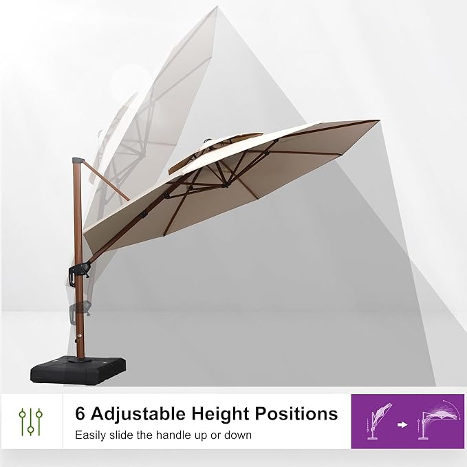 PURPLE LEAF 13ft Patio Umbrella Outdoor Round Umbrellas Large Cantilever Umbrella Windproof Offset Umbrellas Heavy Duty Sun Umbrella for Garden Deck Pool Patio, Beige