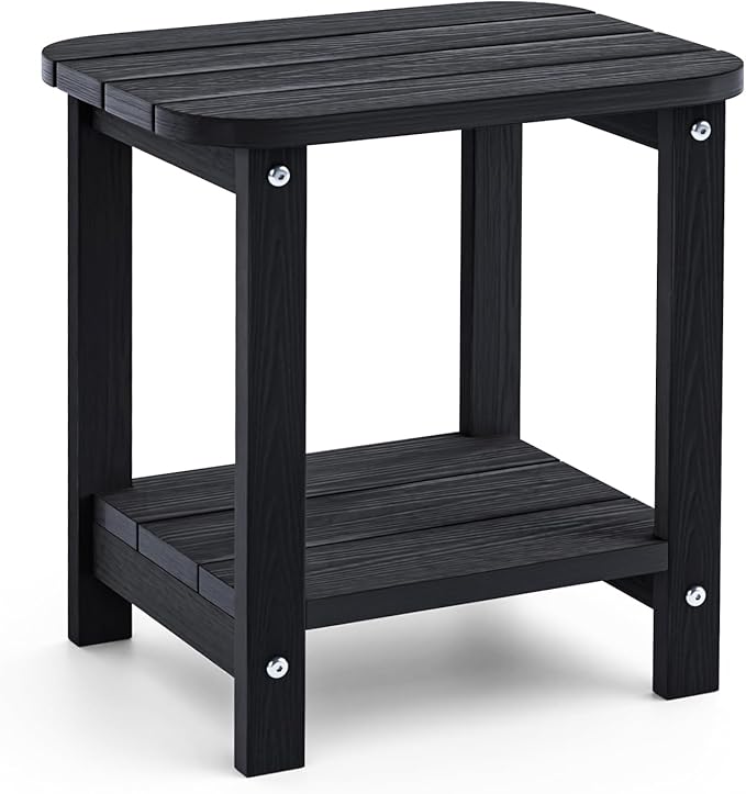 UQQUUNIQ 2-Tier Outdoor Side Table, 16" Adirondack Small Side Table All Weather Resistant, Patio End for Outside or Indoor, Patio, Yard, Pool, Porch, Garden, Black