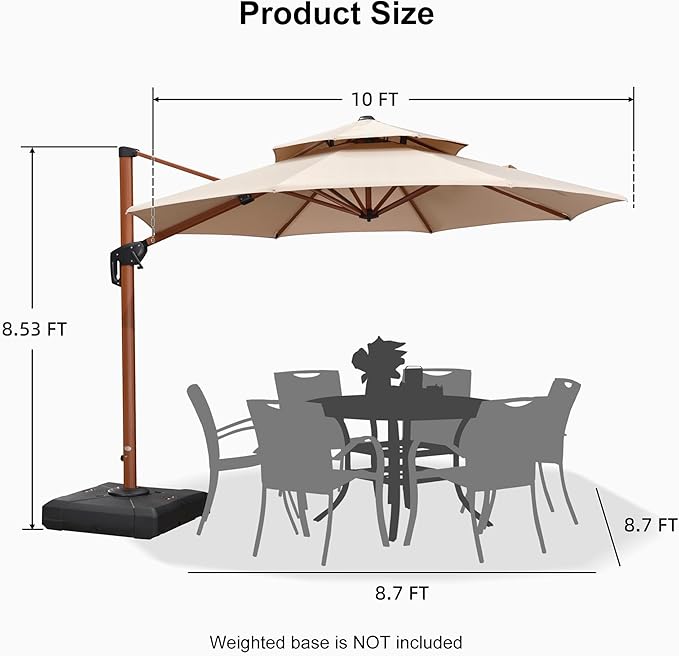 PURPLE LEAF 10ft Patio Umbrella Outdoor Round Umbrellas Large Cantilever Umbrella Windproof Offset Umbrellas Heavy Duty Sun Umbrella for Garden Deck Pool Patio, Beige