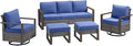 Rilyson Outdoor Wicker Patio Furniture Set - 5 Piece Patio Conversation Set with 2 Wicker Swivel Rocker Chairs,2 Rattan Ottoman and 1 Couch,Thick Cushions,Deep Seating,Wide Armrest(Mixed Grey/Blue)