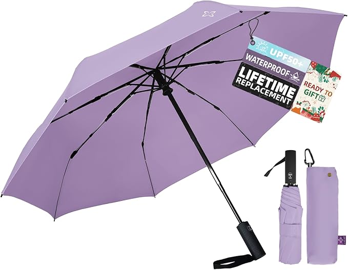 UV Travel Umbrella for Sun Protection & Rain, Compact Windproof Folding, Refined craftsmanship, Auto Open/Close, 43" Canopy with color coating, UPF 100+ UV Blocking, TSA Approved