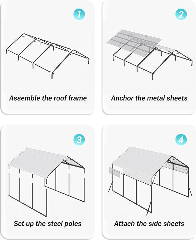 GarveeLife 13 ft x16 ft x11 ft Metal Carport, Steel Heavy Duty Car Ports for All-Weather, for Cars, Motorcycles, ATV, or Boats, N.W. 500 LBS
