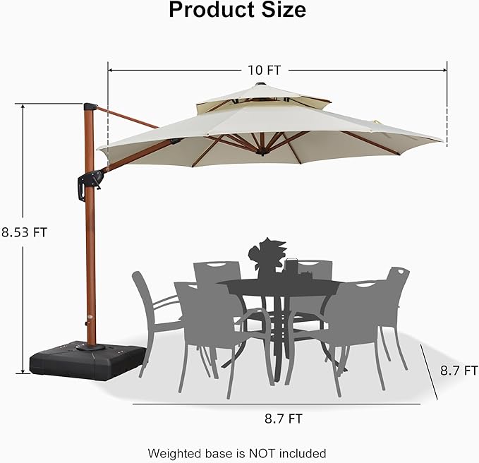 PURPLE LEAF 10ft Patio Umbrella Outdoor Round Umbrellas Large Cantilever Umbrella Windproof Offset Umbrellas Heavy Duty Sun Umbrella for Garden Deck Pool Patio, Cream