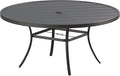 VICLLAX Round Patio Dining Table, Metal Outdoor Dining Table with Umbrella Hole for 8-10 Person, 60" Black