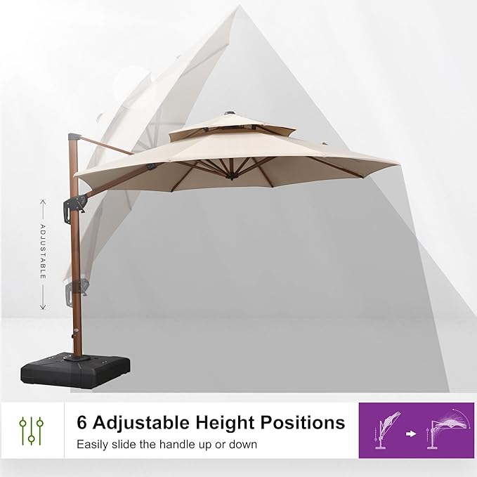 PURPLE LEAF Outdoor Umbrella with Base Patio Round Umbrellas Large Cantilever Parasol Windproof Offset Heavy Duty Sun Umbrellas for Garden Deck Pool Patio,10ft Beige