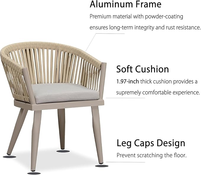 PURPLE LEAF 7 Pieces Longer Outdoor Dining Set with Patio Aluminium Dining Table and Wicker Chairs Modern Furniture Cushions Sets for Backyard Indoor Decor Kitchen Champagne