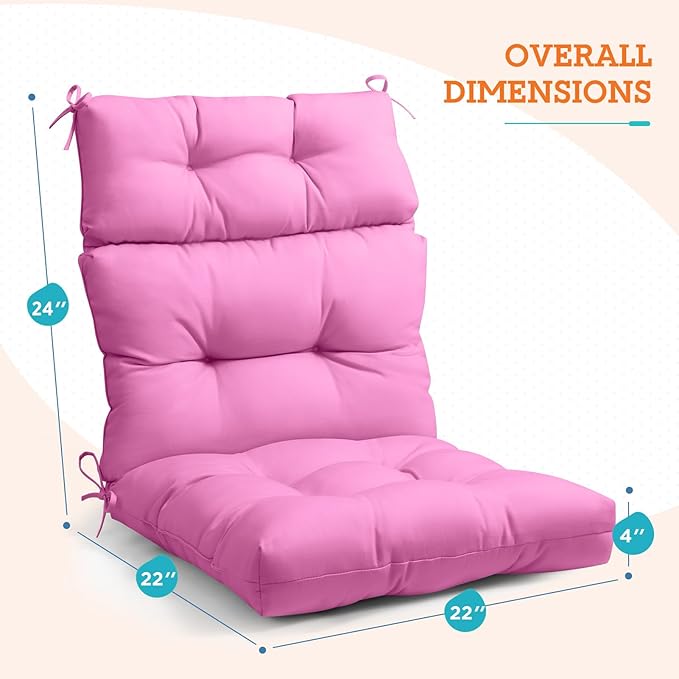 EAGLE PEAK Tufted Outdoor/Indoor High Back Patio Chair Cushions, Set of 4, 46'' x 22'', Pink