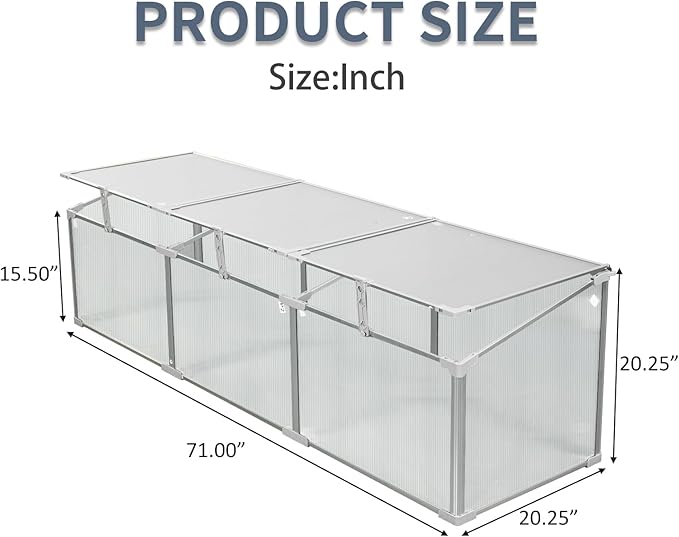 6×1.6 FT Polycarbonate Mini Greenhouse for Outdoors Winter Use, Portable Raised Cold Frame Green House with Openable Top, Aluminum Frame Small Greenhouse for Herbs Flowers Vegetables, Silver