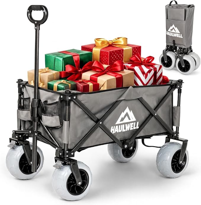 Beach Wagon for Sand with Big Wheels | All Terrain Folding Utility Cart | Collapsible Heavy Duty Wagon Cart for Kids, Beach and Camping | Haulwell