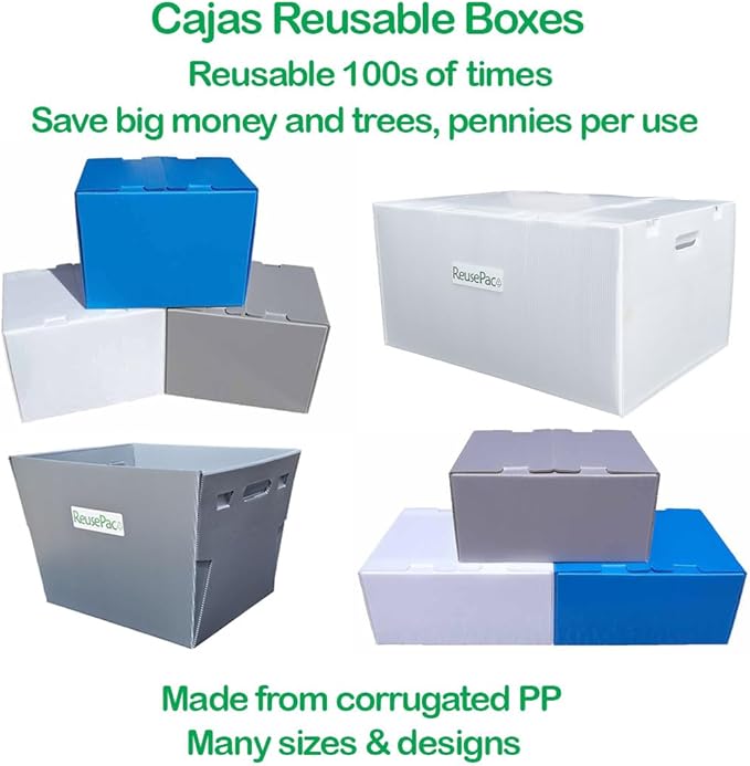 Reusable Foldable Box Corrugated PP Lightweight, Storage Moving Mailing, Heavy Duty Stackable, Tape Free Self-Locking Lid, Handles for Business Home X-Large (6 Pack Sky Blue 20x16x12 in)