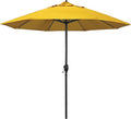 California Umbrella 9' Rd Aluminum Patio Umbrella, Crank Lift, Auto Tilt, Black Finish, Sunbrella Sunflower Yellow