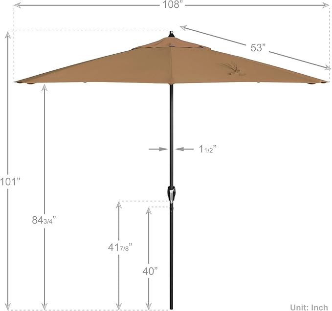 California Umbrella 9' Rd Aluminum Patio Umbrella, Crank Lift, Auto Tilt, Black Finish, Sunbrella Heather Beige