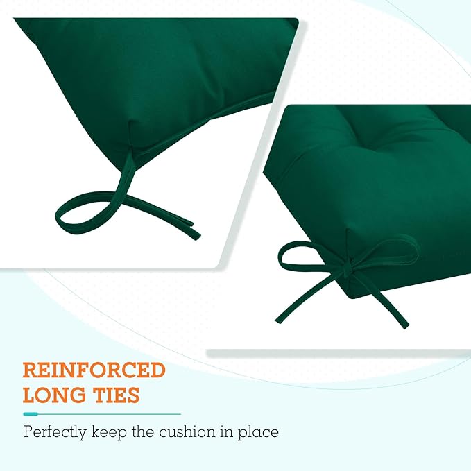 EAGLE PEAK Tufted Outdoor/Indoor High Back Patio Chair Cushions, Set of 2, 46'' x 22'', Dark Green