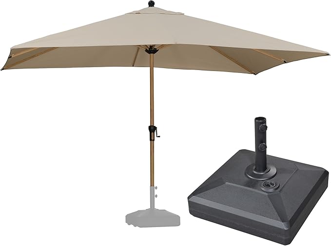 PURPLE LEAF 9' x 11.5' Patio Umbrella with Base Outdoor Umbrella Market Umbrella with Crank & 8 Ribs Aluminum Rectangular Table Umbrella Outdoor Patio for Backyard, Beige