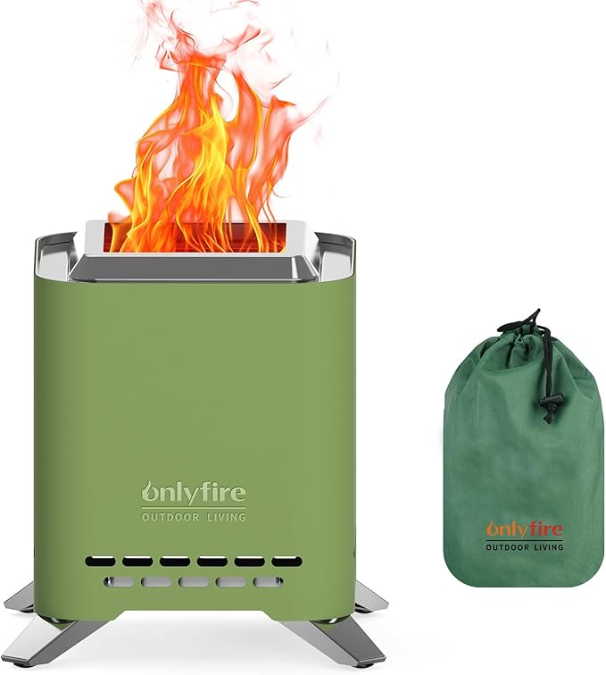 ONLYFIRE OUTDOOR LIVING 2-in-1 Smokeless Fire Pit with Pot Bracket & Carry Bag, Portable Camping Stove, Wood Burning Mini Tabletop Fireplace for Patio Backyard RV Tailgating, Green 7.8", #FP051