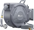 5/8" x 75 ft Retractable Hose Reel, Heavy Duty Retractable Garden Hose Reel Wall Mounted with 10-Pattern Hose Nozzle/Any Length Lock/Slow Return System/180°Swivel Bracket