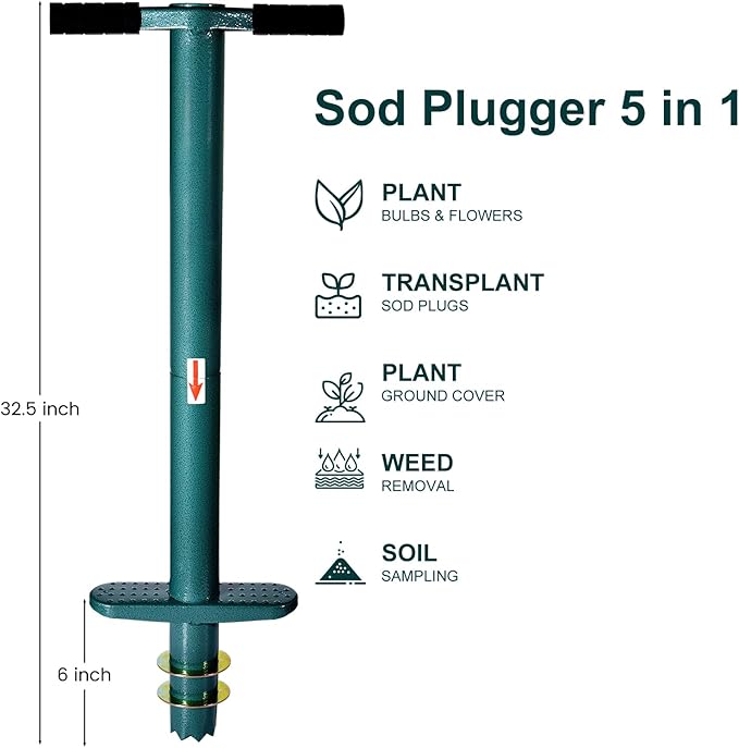 Sod Plugger Bulb Planter Planting Tool, Easy to Assemble Garden Trasnplanter with Serrated Base for Planting Grass Plug for Digging Holes Tulips, Daffodils, Iris