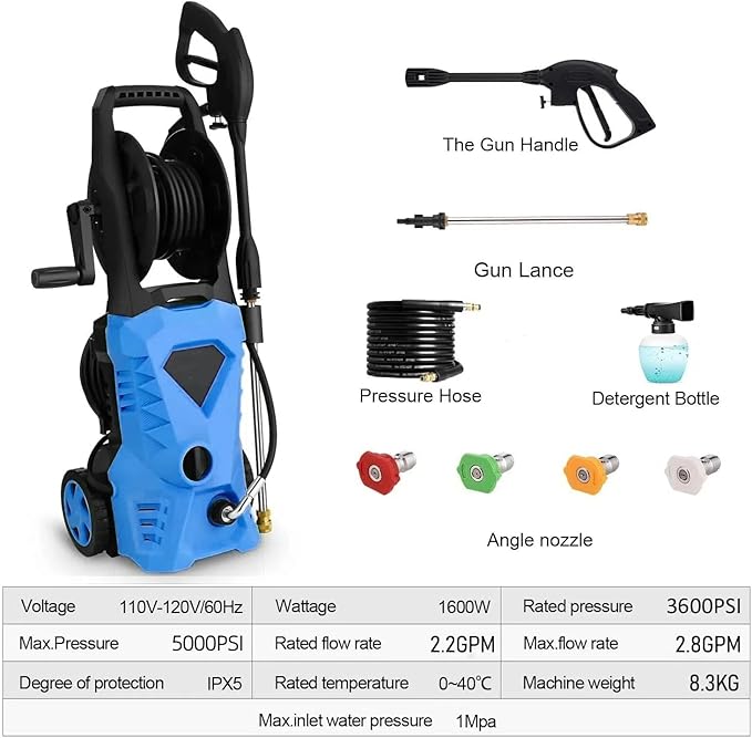 Imdot 5000PSI Electric Pressure Washer 2025 2.8GPM High Power Washer with 4 Pressure Nozzle and Soap Bottle for Home, Car Washing, Fence Cleaning, Patio (Blue)