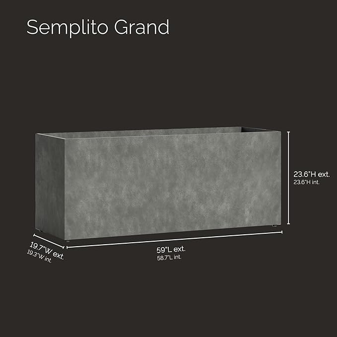 Semplito Grand Rectangular Planter – Grey Stone Finish – Fiberglass Indoor/Outdoor, Weather-Resistant XL Planter (59" L x 19.7" W x 23.6" H Exterior, 58.7" L x 19.3" W Interior)