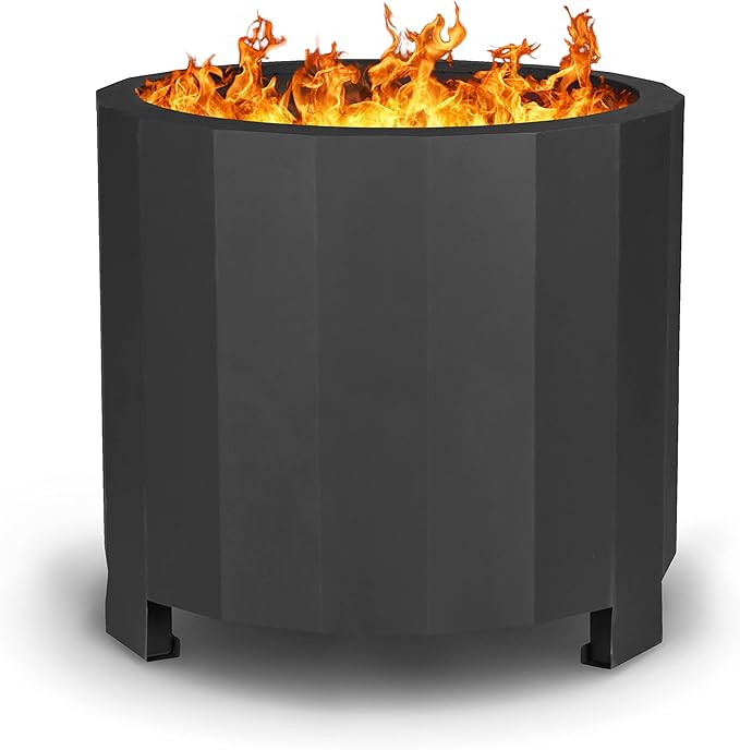 Flash Furniture Titus Commercial Grade Wood Burning Smokeless Outdoor Firepit - Black Finish - 19.5 inches - Portable - Waterproof Cover