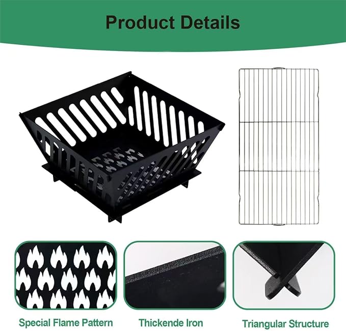 17.5 inch Portable Fire Pit with BBQ Grill for Collapsible Plug Fire Pit Suitable for Camping, Picnics, Courtyards, Garden Bonfires and Outdoor Firewood with Storage Bag (Trapezoid S-17.5in)