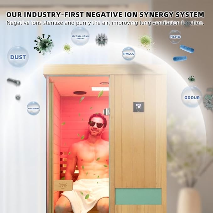 2 Person Traditional Home Steam Sauna with Red Light Therapy and Negative Ions,No EMF - Indoor Personal Luxury Spa for House and Gym - Made from Canadian Hemlock