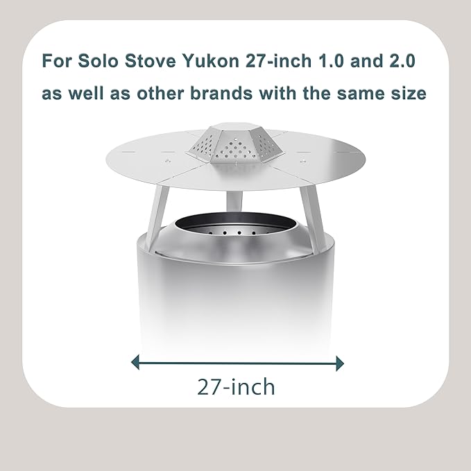 Heat Deflector for Solo Stove Yukon 27", 304 Stainless Steel Heat Diffuser with Handle & Legs,Heat Radiation for Wider Warmth Area, Compatible with Yukon 27" Outdoor Fire Pits, for Backyard, Camping